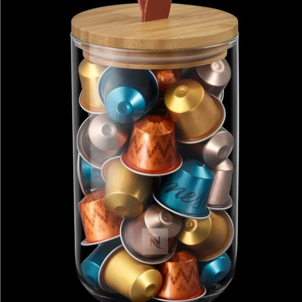 Nespresso Glass Coffee Capsule holder with Bamboo Lid